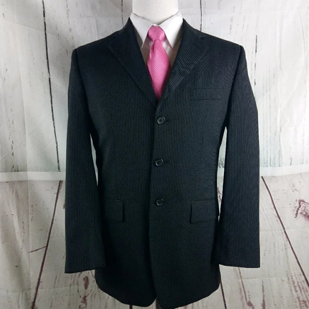 Apt. 9 Wool Blend 38R 3 Button Black Pinstripe Suit Blazer Jacket